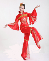 新款红色中国结古典舞蹈演出服 民族秧歌表演服 喇叭袖广场舞服装_250x250.jpg