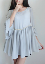 2014韩国夏装新款气质钉珠仙女喇叭袖百褶雪纺衫T恤上衣服女装