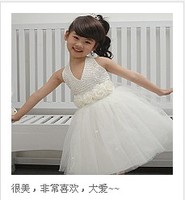儿童公主礼服裙表演服舞蹈服女童演出服纱裙白色花朵纱裙摄影服_250x250.jpg