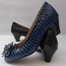 2013秋季新款女单鞋 粗跟女鞋 中跟真皮漆皮 黑色女士鞋 蛇纹漆皮