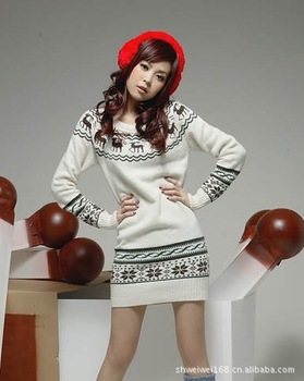 优质长版 春秋新品韩版女士毛衣圣诞小鹿雪花针织衫修身小鹿毛衣