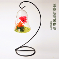铃铛型悬挂式透明玻璃多肉花瓶 微景观办公室装饰品摆件 含铁支架_250x250.jpg