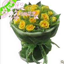 19朵黄玫瑰花束 郑州鲜花配送 祝福生日 实体花店 玫瑰花束G1