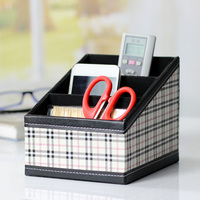 时尚格纹皮革遥控器收纳盒 创意桌面整理储物盒座 手机架欧式特价_250x250.jpg