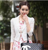 韩版新款夏季休闲蕾丝纯色OL职业气质大码七分袖女短装小披肩外套_250x250.jpg