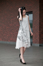 2015春装新品女江南 圣迪奥优雅雪纺堆叠设计白连衣裙S15181294