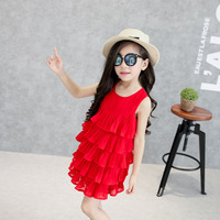 新款夏装2-3-4-5-6-7-8岁童装女童褶皱蛋糕裙大红色雪纺裙表演服_250x250.jpg