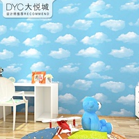 蓝色天空简约儿童房卧室客厅背景墙纸 蓝天白云天花板房屋顶壁纸_250x250.jpg