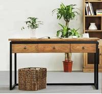 美式复古书桌实木铁艺书桌带抽屉书桌现代简约时尚小电脑桌松木桌_250x250.jpg