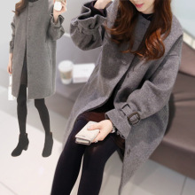 2016冬季韩版新款百搭休闲大码显瘦中长款长袖毛呢大衣外套女装潮