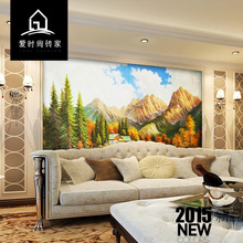 欧式瓷砖背景墙电视客厅沙发电视彩雕油画3D现代简约山水情壁画