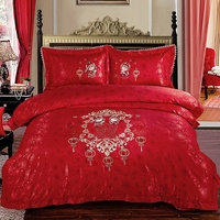 欧式婚庆四件套大红纯棉 1.8m全棉贡缎刺绣被套 结婚送礼床上用品_250x250.jpg