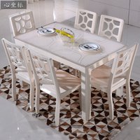 长方形实木钢化玻璃餐桌椅组合一桌四六椅  现代简约大小户型餐桌_250x250.jpg