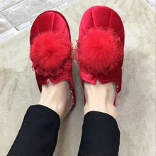 冬季韩版时尚舒适室内居家居保暖防滑防水毛毛球棉拖鞋月子鞋包邮