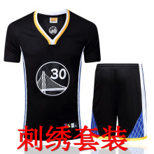 勇士队30号库里短袖球衣刺绣套装复古黑篮球服短袖运动套装男