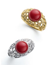 18K白 黄金 钻石镶嵌 日本高知产 血赤珊瑚戒指