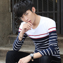 2016秋季新款韩版长袖男装条纹圆领T恤衫青年修身版男士休闲棉T恤