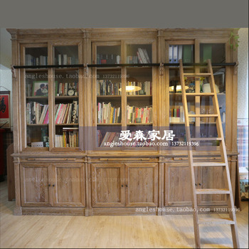 定制出口家具家居办公四层实木欧式木制橡木大书柜书架白宜家定做