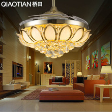桥田LED隐形风扇灯现代简约欧美式家用吊扇灯餐厅客厅卧室收缩