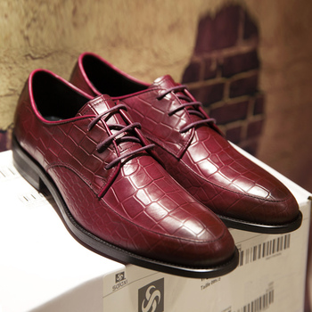 Salaxi2015新款商务休闲皮鞋 男士时尚格纹真皮男鞋系带低帮鞋子