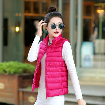 韩国东大门 秋季新款女装 纯色立领无袖气质修身女式羽绒服 2016