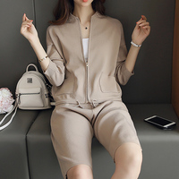 时尚运动套装女装韩版新品休闲两件套针织衫圆领口袋五分袖上衣女_250x250.jpg