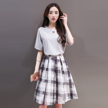 2016夏季新款欧根纱连衣裙女短袖套装裙修身显瘦两件套休闲韩版套