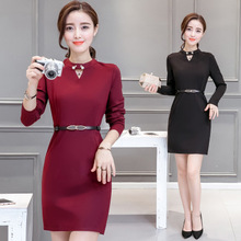 一件代发 2016秋装韩版女装中长款气质修身显瘦长袖包臀连衣裙女