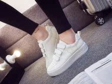 小白鞋女系带韩版夏学生2016新款秋季魔术贴一脚蹬小白鞋女白搭潮