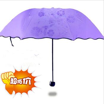 创意遇水开花现花三折黑胶防紫外线遮阳伞女天堂伞雨伞