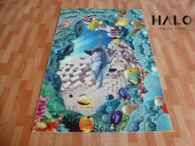 3D印花水晶绒薄地毯风景锦鲤海洋毯子茶几毯玄关门垫可水洗