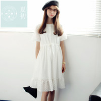 夏季新款日森系白色镂空蕾丝连衣裙小清晰淑女甜美短袖气质中长裙_250x250.jpg