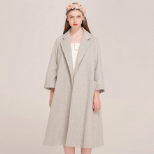 衣阁里拉2016冬装新款灰色羊毛呢子大衣系带收腰中长款毛呢外套女