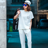 2016夏季女士时尚休闲运动韩国绒立领套装短袖t恤+七分裤两件套装_250x250.jpg