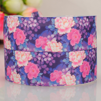 22mm彩色印刷丝带 紫色牡丹花  和风系列  螺纹织带 DIY发饰 1659