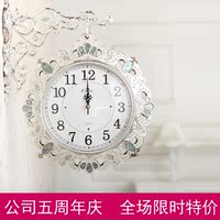 新款复古创意时钟金属贝壳双面挂钟欧式客厅树脂钟表卧室静音壁钟_250x250.jpg