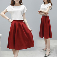 夏季新款韩版棉麻连衣裙中长款短袖两件套装松紧腰拼接纯色_250x250.jpg