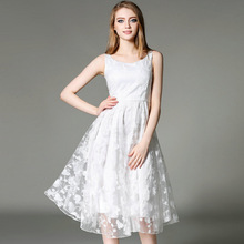 2016新款白色蕾丝伴娘礼服裙中长款晚礼服年会主持人宴会夏连衣裙