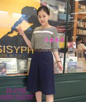 2016秋装新款女装韩版时尚中袖条纹T恤个性中裙两件套套装_250x250.jpg