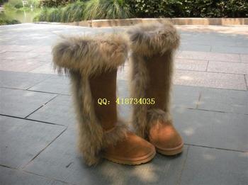 冬季新款澳洲羊皮毛一体大狐狸毛雪地靴子高筒靴女靴冬靴栗色