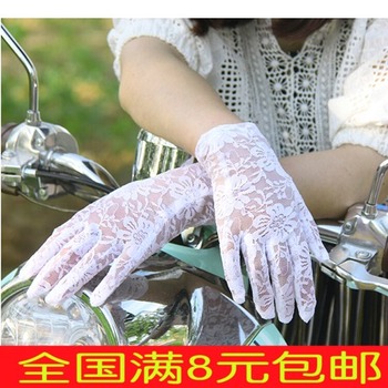夏季女士开车防晒手套韩版潮短款蕾丝防紫外线骑车防滑薄手套