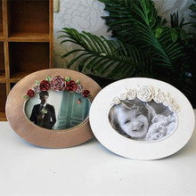 高档树脂欧式相框摆台创意玫瑰雕刻6寸椭圆形结婚生日礼物照片框
