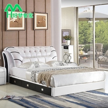 现代简约1.5米小户型皮床真皮床1.8米双人床三抽屉储物软床包安装