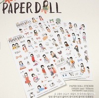 韩国 paper doll 铅笔画女孩娃娃手帐日记贴纸 PVC防水手机贴6张_250x250.jpg