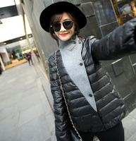 2015新款 高端 OL酷气质修身韩版羊毛拼接短款黑色加厚羽绒服女_250x250.jpg