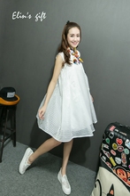 2016年韩版甜美灯笼裙白色纯包格子宽松女装蓬蓬无袖大码连衣裙