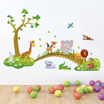 特价可爱森林动物卡通可移除自粘防水壁纸儿童房幼儿园装饰墙贴画