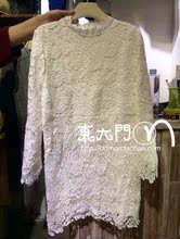 韩国东大门代购正品2014秋冬女装新款白色甜美中长款蕾丝衫现货