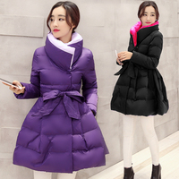 2016冬季新款女装棉服腰带斗篷型通勤纯色立领长袖韩版中长款棉衣_250x250.jpg