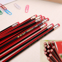 精装六棱HB铅笔 HB书写铅笔 学生皮头木制铅笔 红杆带橡皮头